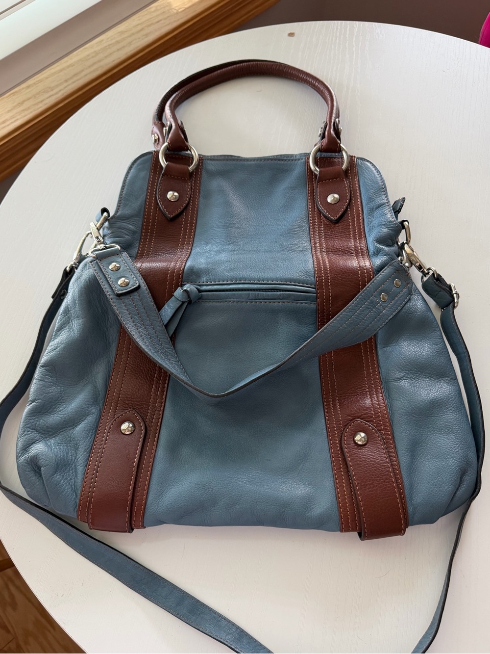 Vintage - Firenze- Blue and Brown Leather Satchel Bag
